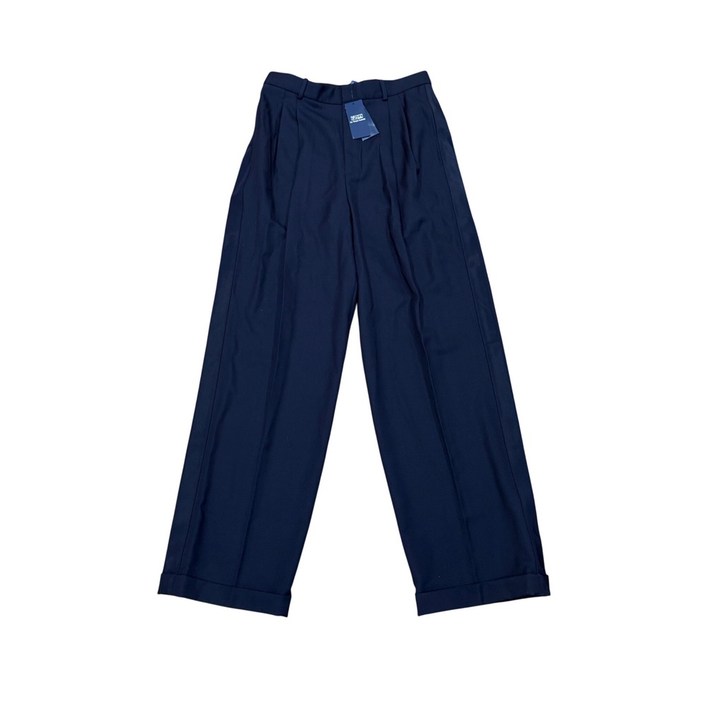 Polo Ralph Lauren Wool Silk Satin Trim Pleated Wide Leg Pants Navy Blue NWT 6 - Picture 2 of 12